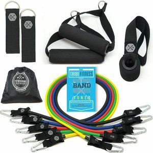 TRIBE FITNESS  12 PIECE RESISTANCE BANDS 5 TUBE BANDS 2 ANKLE STRAPS 2 CUSHIONE